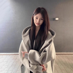 灰色连帽运动衫外套女2025新款韩系冬季冬天秋冬冬装女款秋季穿搭