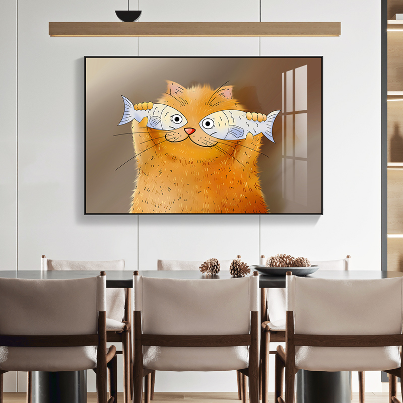 猫咪与鱼 北欧餐厅装饰画饭厅挂画民宿歺厅餐桌壁画现代简约日式图片