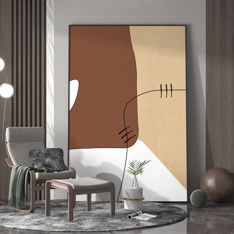现代轻奢客厅玄关装饰画大地色抽象色块艺术背景墙壁走廊尽头挂画图片