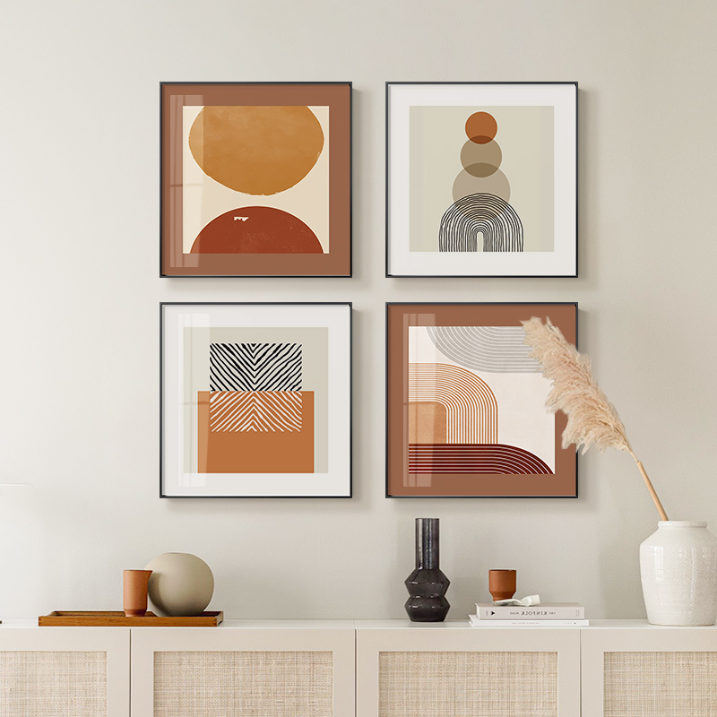 现代简约抽象线条客厅几何装饰画北欧艺术橙色壁画餐厅饭厅挂画图片