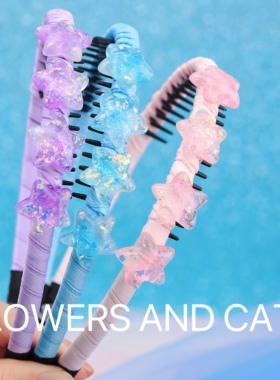 Flowersandcats星星发箍夏季发夹女童编发飘带发卡夹流苏头饰蓝色