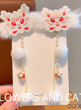 龙年新年款红色中国风儿童古风流苏发夹发卡民族女童喜庆拜年头饰