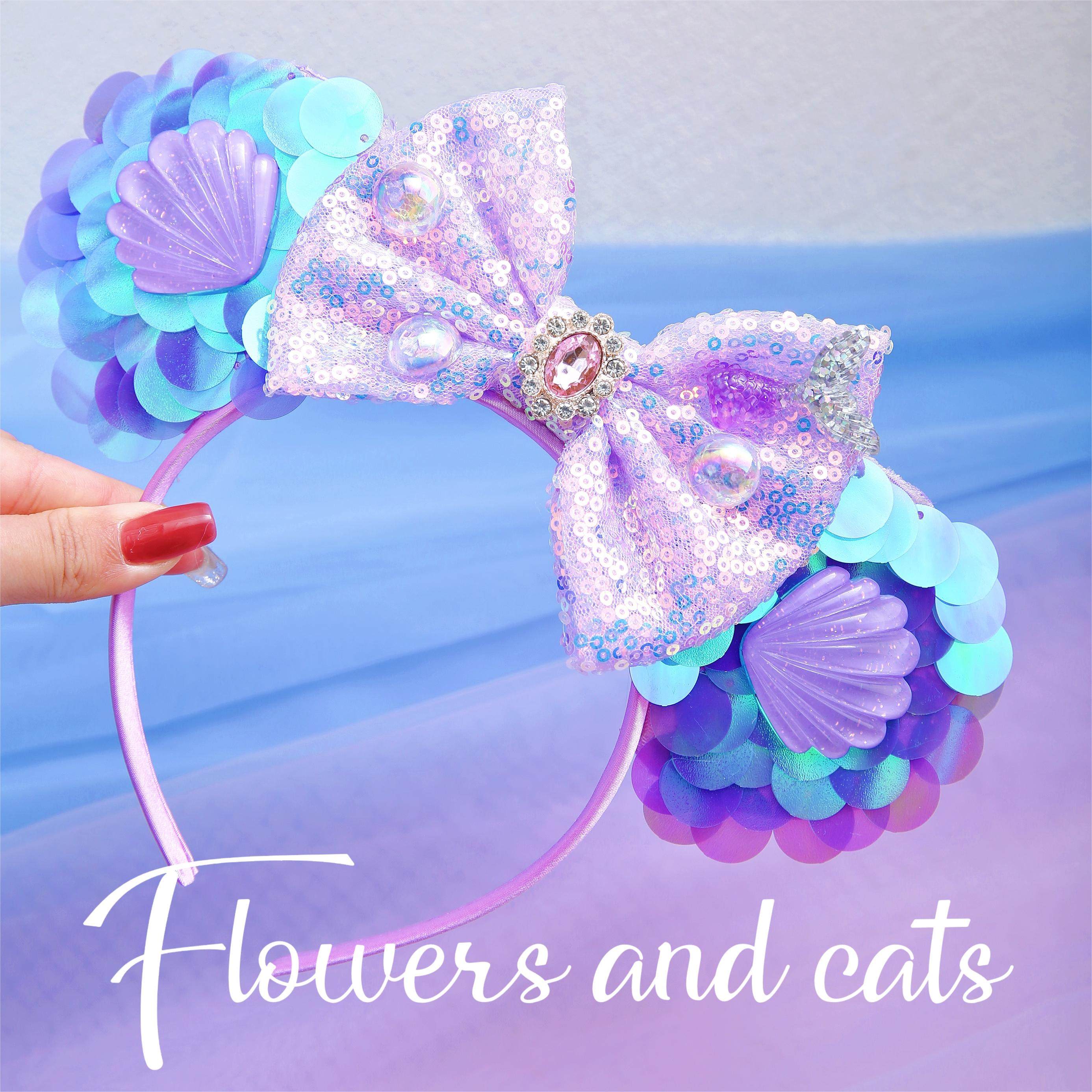 米奇发箍女童公主网纱蝴蝶结头箍披纱儿童头饰发卡紫迪士尼乐园