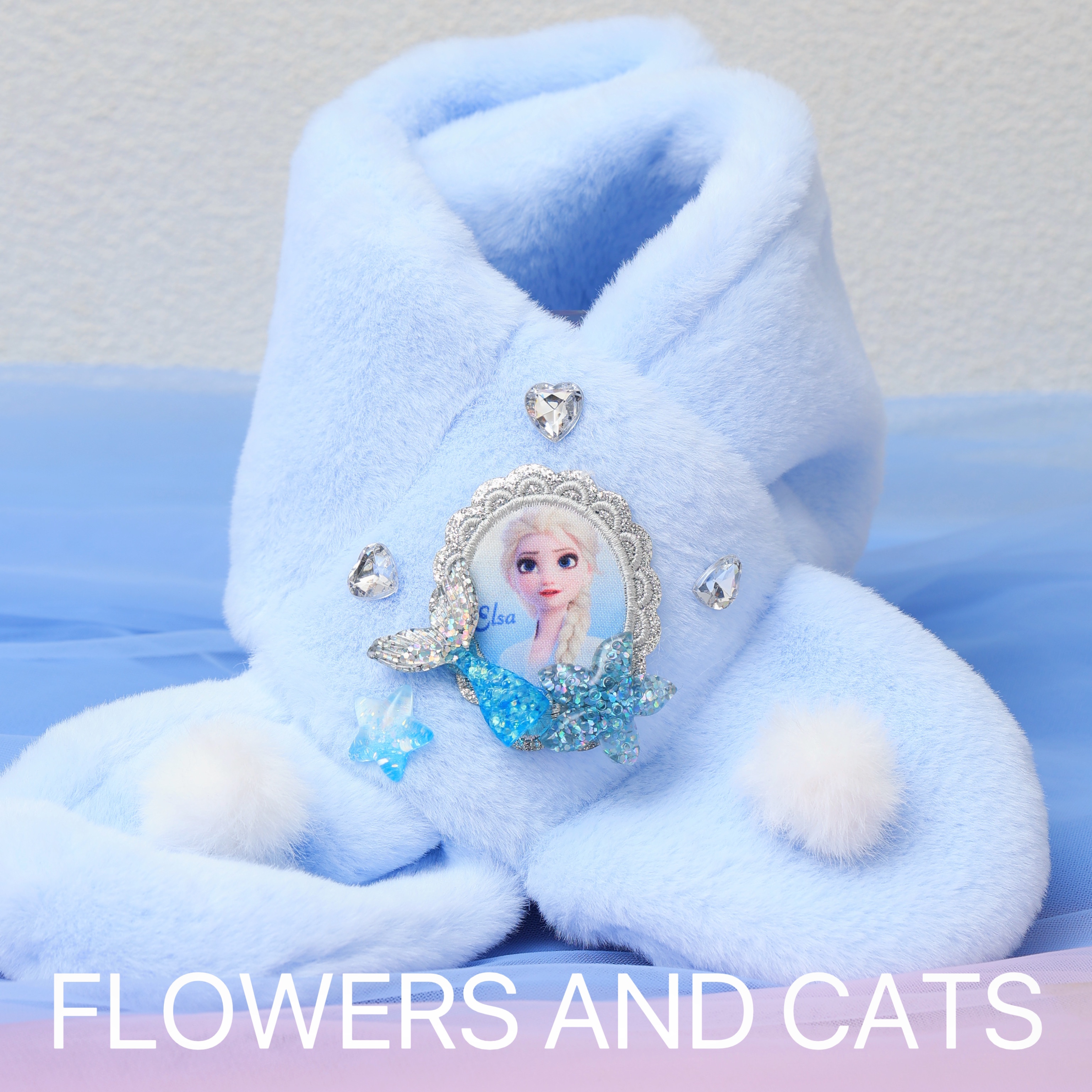 迪士艾莎公主加厚翻盖儿童手套蓝