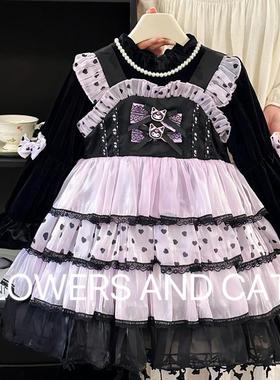Flowers andcats紫色公主毛衣裙玲娜秋冬裙女童洛丽塔礼服裙库洛