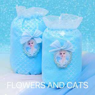 袖套女童防脏护袖儿童可爱卡通蓝花朵蓝色鱼鳞纹花边夏季配饰写作