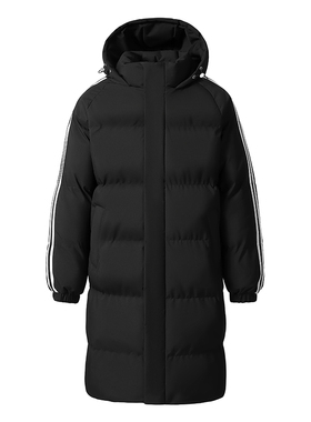 中长款棉衣男大码休闲时尚百搭保暖三道杠棉服外套过膝冬训服团购