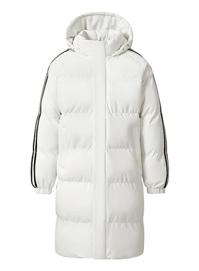 经典三条杠长款棉衣男运动保暖连帽大衣冬季