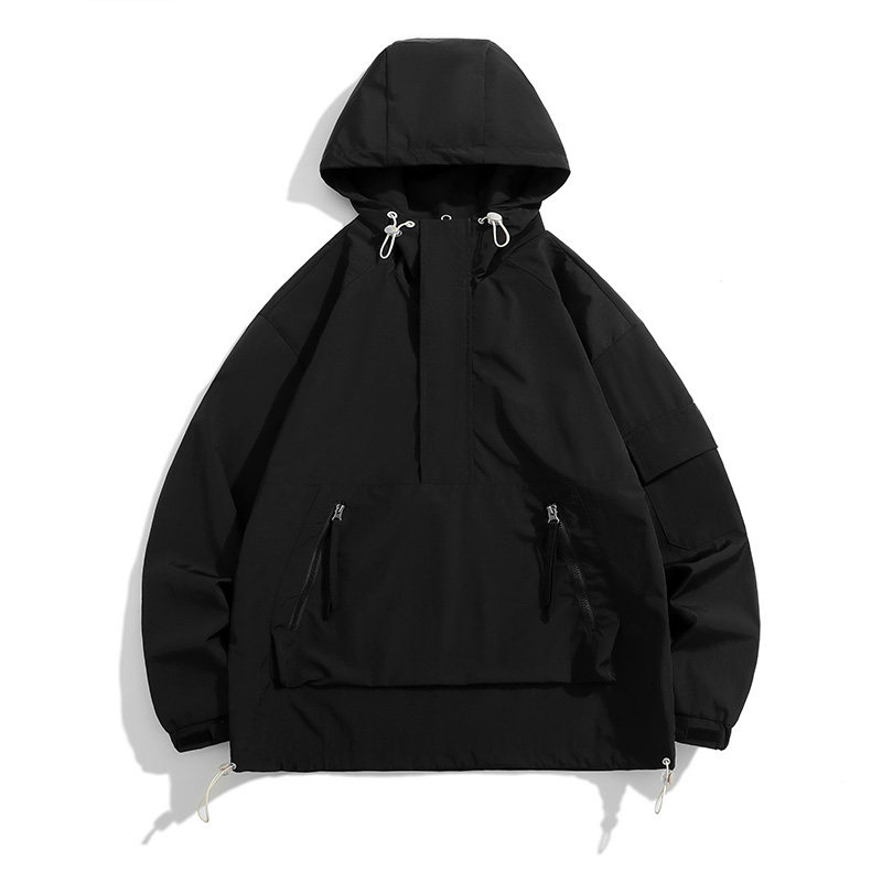 套头外套男半立领半开胸连帽工装多口袋时尚休闲青年2026春节新款,男装,夹克,淘宝优惠券,粉丝福利购,淘宝优惠卷