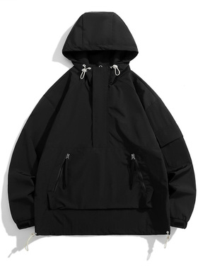 套头外套男半立领半开胸连帽工装多口袋时尚休闲青年2026春节新款