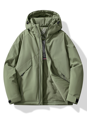 冬季新款石墨烯棉衣内里摇粒绒男士连帽休闲加厚保暖棉服外套