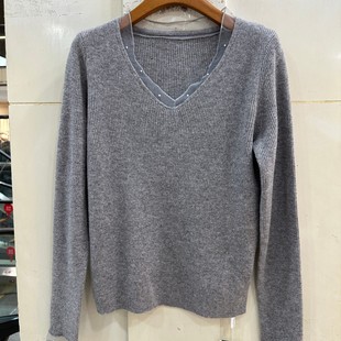 2025冬季 小艺欧货女装 新款 时尚 精品女装 V领网纱拼接针织衫 6026H