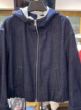 2026春季新款时尚连帽拼蕾丝花边长袖双口袋百搭牛仔外套266152H