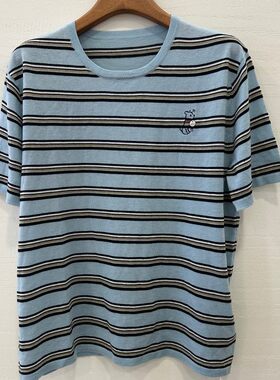 小艺欧货女装2026春季复古条纹刺绣百搭宽松显瘦短袖针织衫60303H