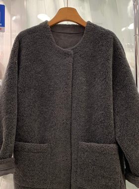 小艺欧货女装2025冬季羊羔毛外套宽松保暖皮毛一体毛毛外套86337H