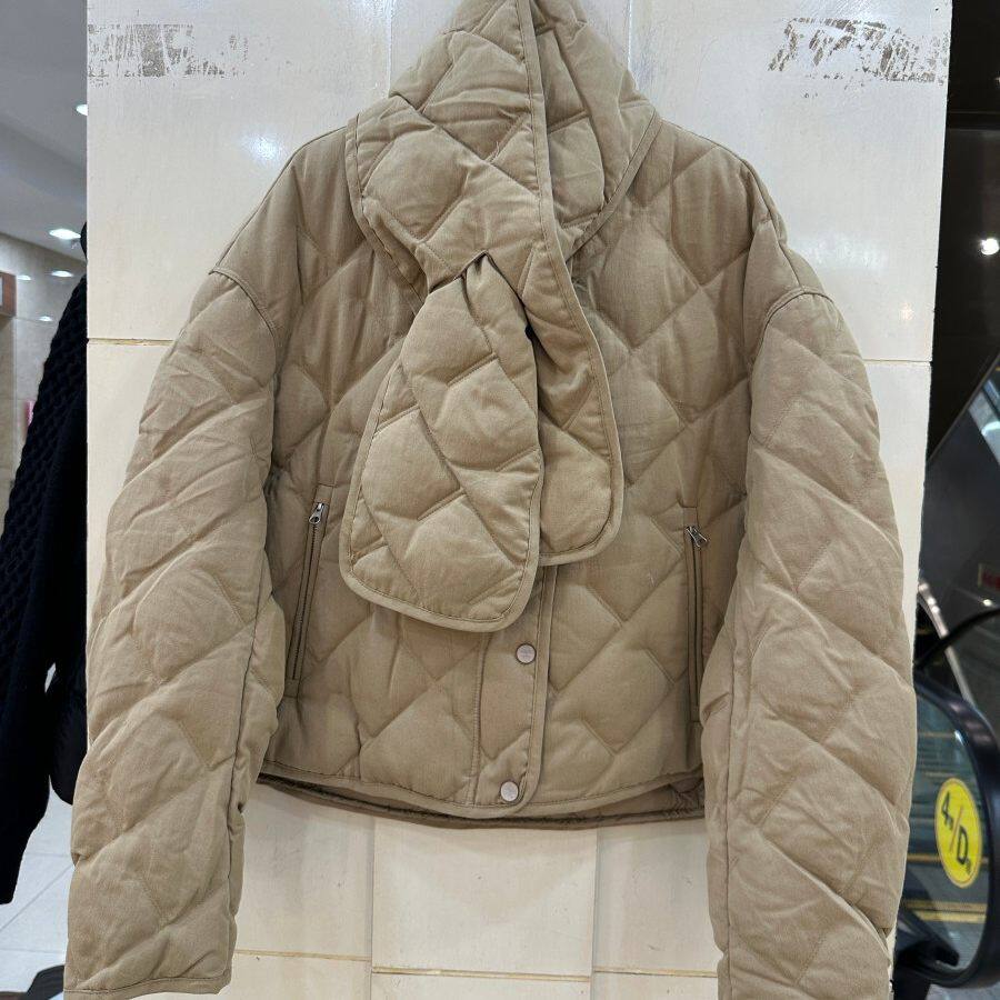 2026冬季新款高端女装围脖圆领长袖轻薄保暖菱格纹绗缝羽绒服6090
