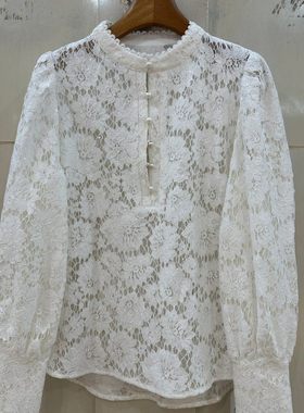 小艺欧货女装2026年春季新款法式浪漫立领珍珠扣长袖蕾丝衬衫628H