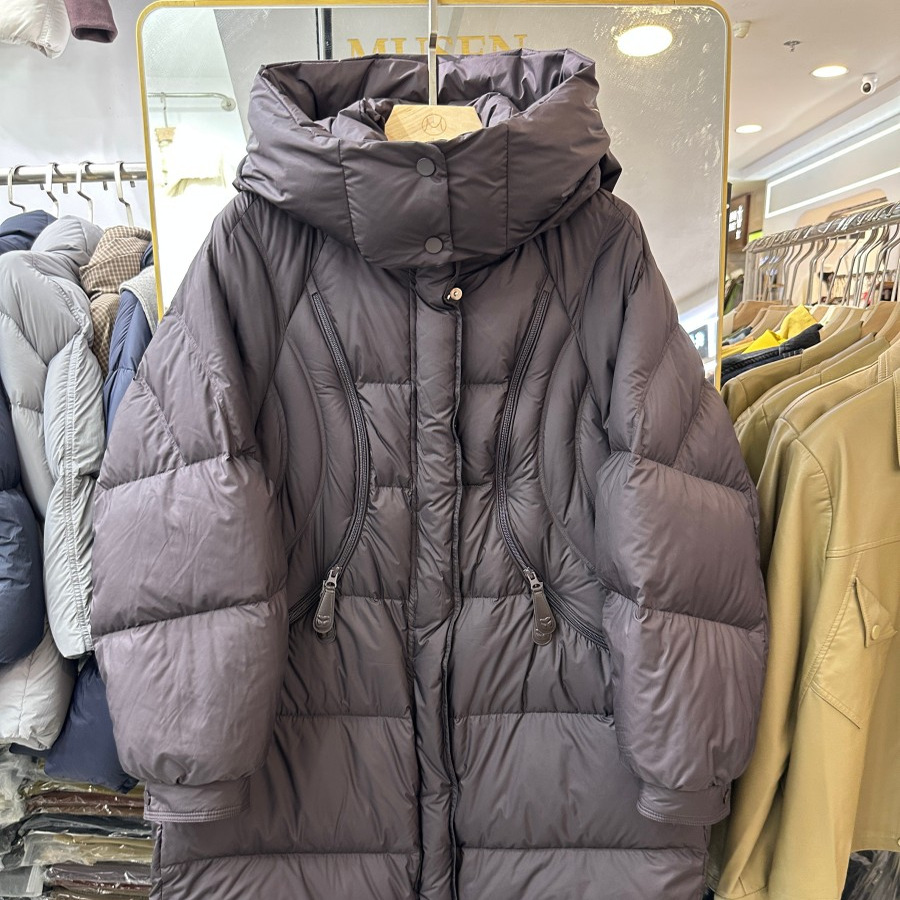 雪丽芙8007H 小艺欧货女装2025年冬季连帽白鸭绒保暖中长款羽绒服