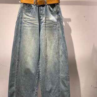 高腰做旧弯刀牛仔裤 小艺欧货女装 2026春季 新款 617H 宽松显瘦阔腿裤