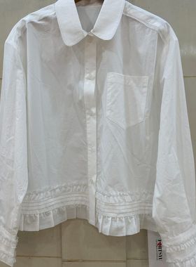 小艺欧货女装2026春季新款法式白色娃娃领木耳边下摆长袖衬衫622H