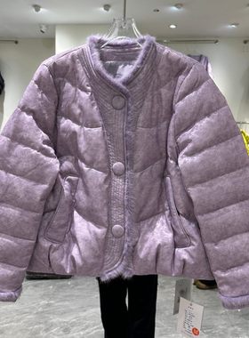 小艺欧货女装2025冬季水貂毛拼接国风提花白鸭绒保暖羽绒服2569H