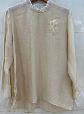 小艺欧货女装2026春季款拼接双层立领重工钉珠衬衫长袖衬衫68862H