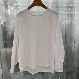 小艺欧货女装2026春季新款花边圆领镂空百搭显瘦休闲长袖T恤6012H