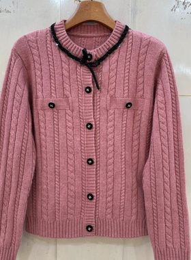 精品女装9972H 小艺欧货女装2025冬季亮片装饰圆领系带减龄针织衫