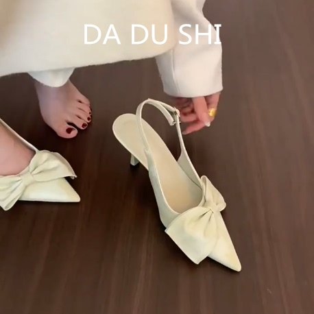羊皮版！法式气质蝴蝶结包头凉鞋女尖头细跟单鞋时尚真皮高跟鞋,女鞋,浅口单鞋,淘宝优惠券,粉丝福利购,淘宝优惠卷