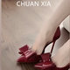 法式 绝美蝴蝶结包鞋 女尖头细跟高跟鞋 羊皮版 气质不累脚侧空凉鞋