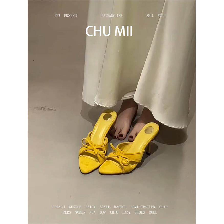羊皮版~法式绝美细跟高跟鞋女尖头露趾凉拖鞋欧美辣妹蝴蝶结凉鞋