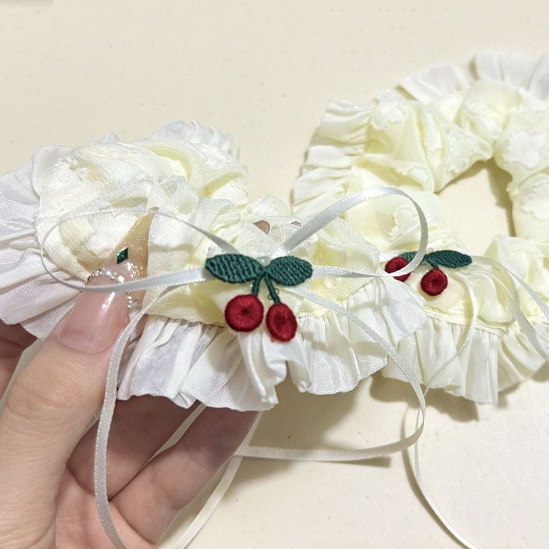 樱桃蕾丝奶油温柔大肠发圈韩系ins高级感丸子头百搭少女头绳发饰