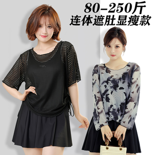 200斤保守温泉连体泳装 泳衣女2025新款 微胖女孩遮肉显瘦防晒大码