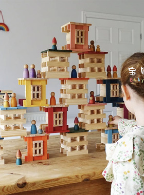 BABYFUN出口木块弥鹿阿基米德拼搭建积木cityblocks小红书玩具ins