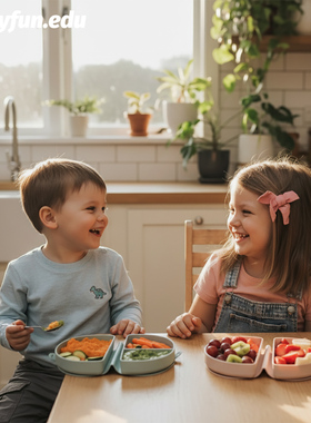 BABYFUN儿童折叠分格餐盘宝宝硅胶防摔荷包碗便携辅食碗露营餐具