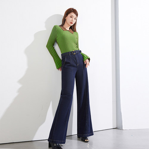 高腰显瘦阔腿牛仔裤女