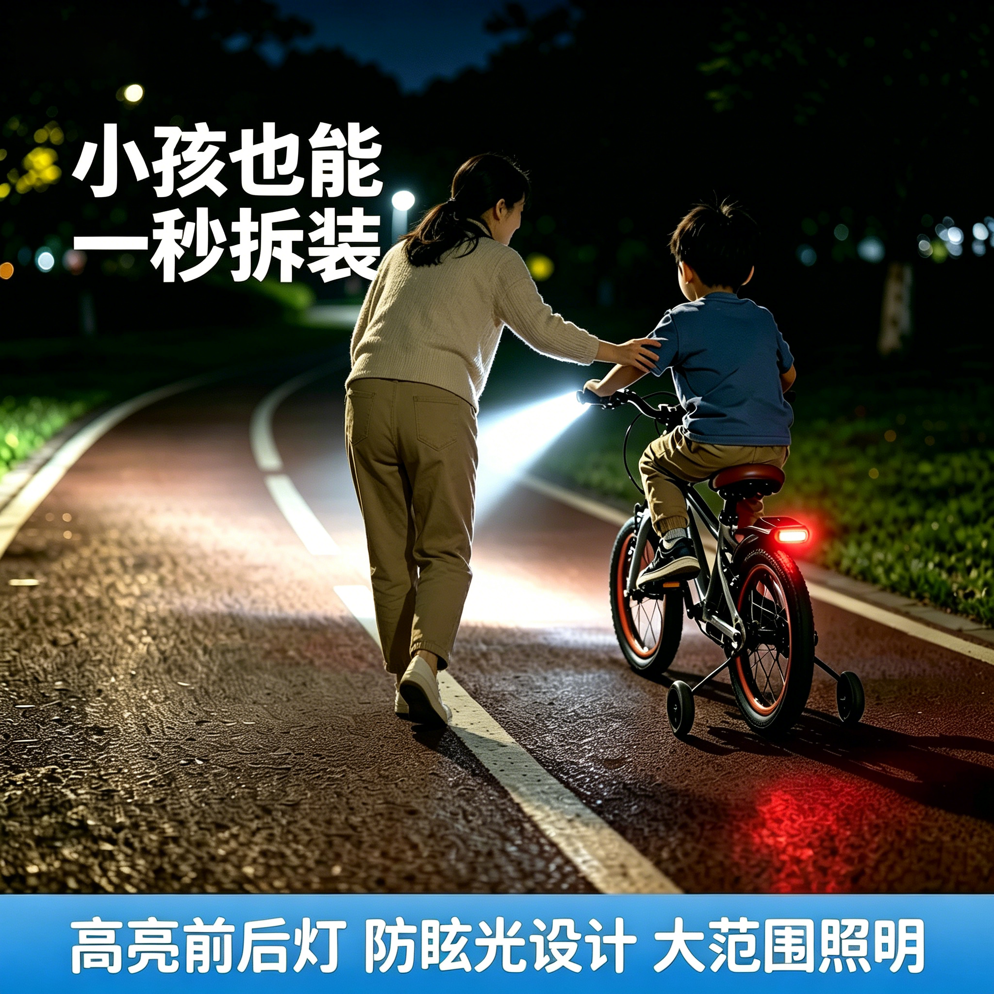 儿童自行车夜骑灯配件超亮led大灯强光照明手电筒单车前后灯夜行