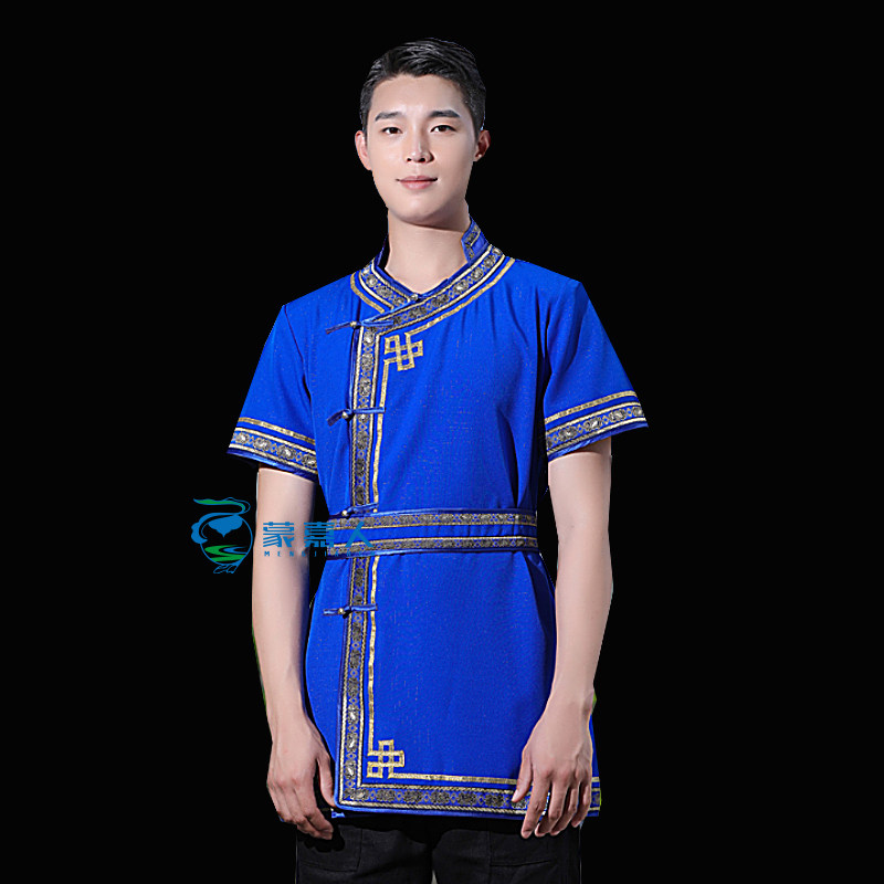 蒙古服饰男上衣潮蒙古T恤蒙古袍男蒙古服装夏季饭店服务员工作服