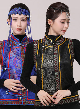 蒙古族日常生活装蒙古马甲蒙古坎肩背心外套女款蒙古马夹演出服