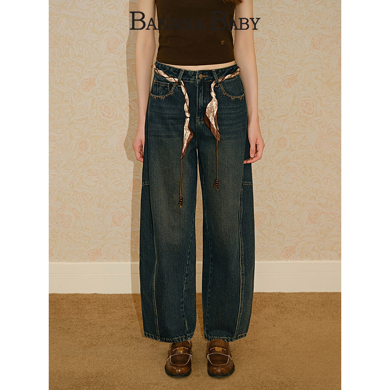 BANANA BABY2025年冬季新款复古民族风牛仔裤女高腰刺