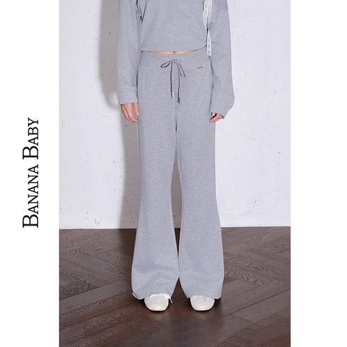BANANA BABY2025年秋季新款休闲运动风高腰抽绳卫裤女微喇裤长裤