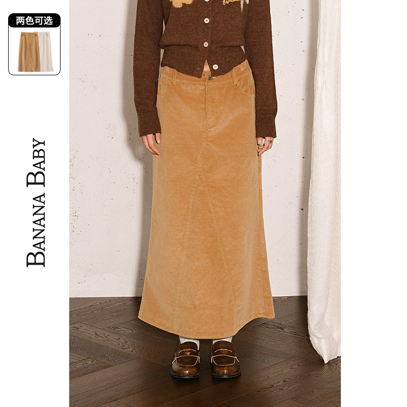 BANANA BABY2025年冬季新款复古百搭灯芯绒半身裙女高腰显瘦长裙