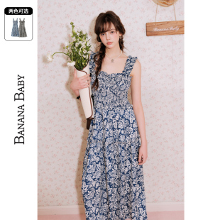 BANANA BABY2025年夏季新款度假风背心连衣裙女夏日印花高腰长裙