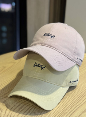 韩版百搭复古水洗纯棉软顶棒球帽情侣款遮阳简约字母刺绣鸭舌帽潮