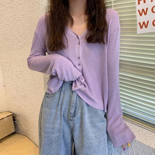 针织衫 潮 薄款 打底衫 开衫 网红大码 外套女春秋2025新款 V领长袖 韩版