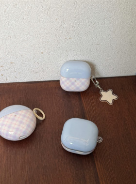 蓝白格纹适用华为 freebuds 7i耳机壳新款FreeClip2耳机壳Freebuds se3无线蓝牙5i耳机壳三星budsLive pro3