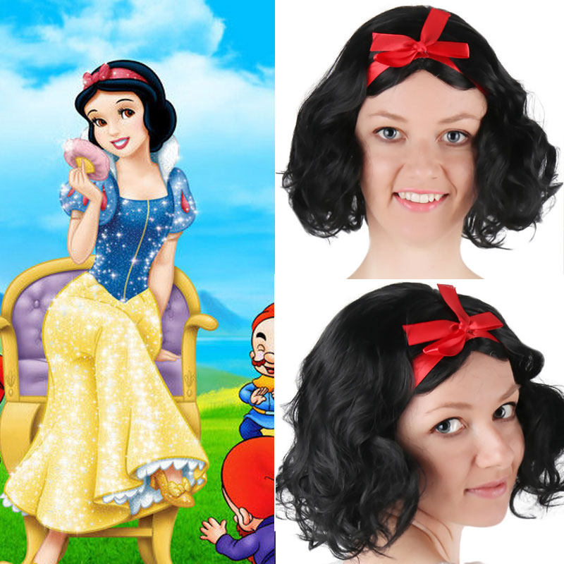 舞台表演白雪公主逼真自然儿童幼儿园成人女孩波浪短卷发cos假发