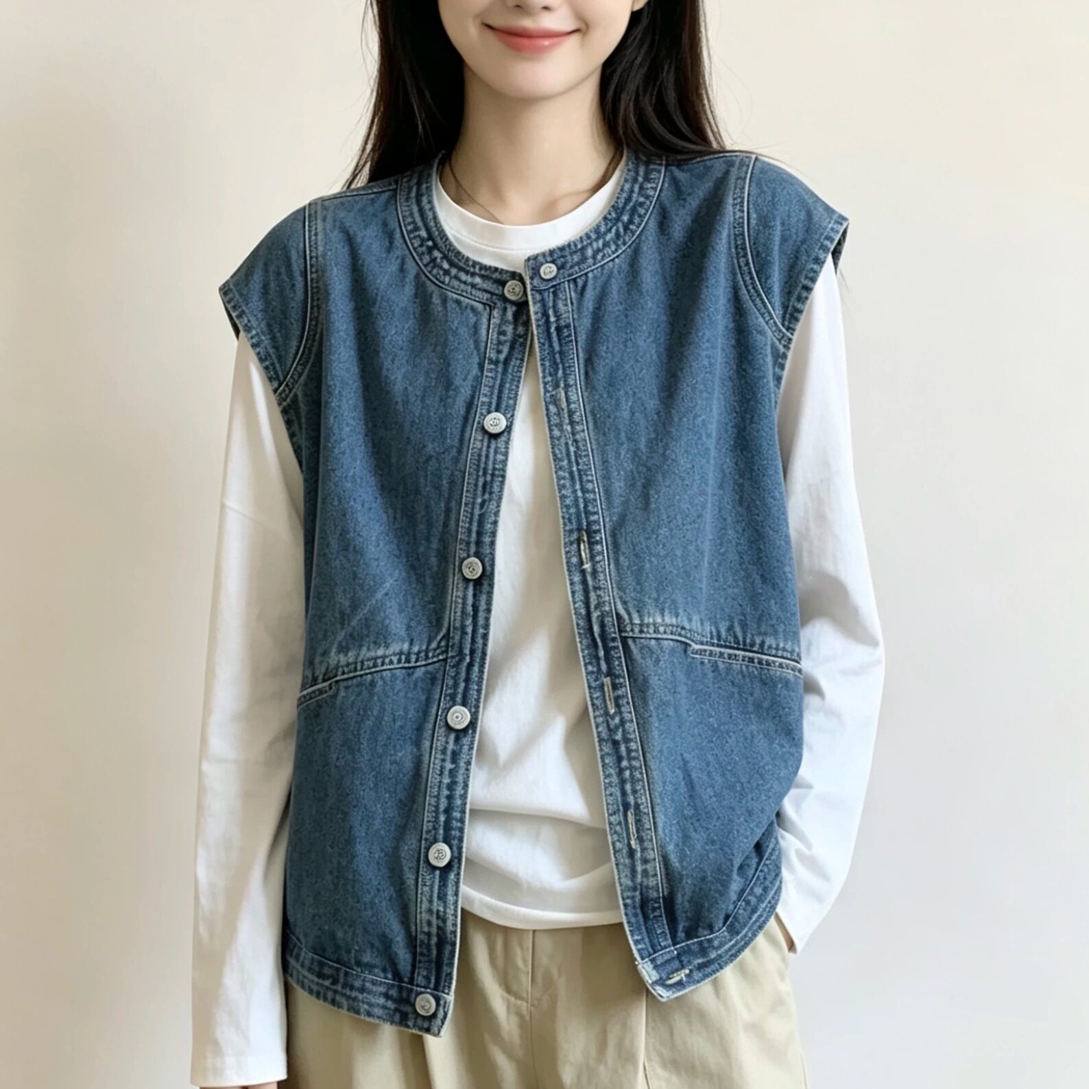 复古百搭宽松牛仔马甲女春秋