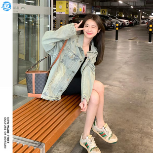 復古潮ins街頭網紅風牛仔外套女拉鏈小眾設計感寬松夾克上衣 美式