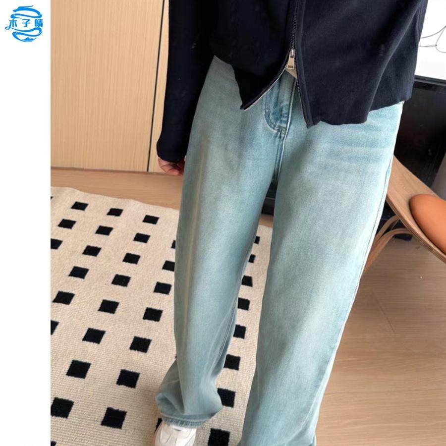 直筒显瘦窄版牛仔裤女2025秋冬季新款美式高街复古蓝拖地阔腿裤子